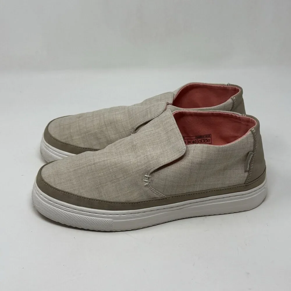 Hey Dude Peyton Sneakers Womens 9 Beige Chambray Mid Top Slip On Casual Shoes